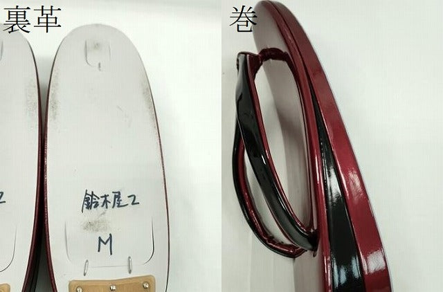 平和屋着物●和装小物　和装バッグ・草履セット　エナメル　臙脂色×黒　草履サイズ：Ｍ　逸品　CAAS9804ju
