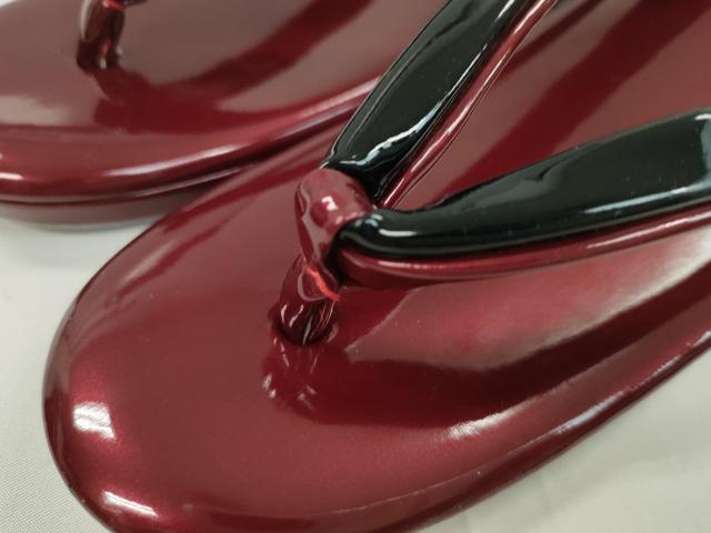 平和屋着物●和装小物　和装バッグ・草履セット　エナメル　臙脂色×黒　草履サイズ：Ｌ　逸品　CAAS9805ju