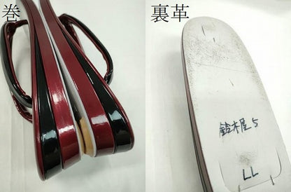 平和屋着物●和装小物　和装バッグ・草履セット　エナメル　臙脂色×黒　草履サイズ：ＬＬ　逸品　CAAS9807ju