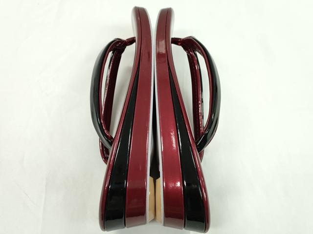平和屋着物●和装小物　和装バッグ・草履セット　エナメル　臙脂色×黒　草履サイズ：ＬＬ　逸品　CAAS9807ju