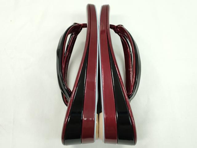 平和屋着物●和装小物　和装バッグ・草履セット　エナメル　臙脂色×黒　草履サイズ：Ｍ　逸品　CAAS9808ju