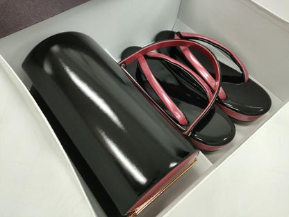 平和屋着物●和装小物　和装バッグ・草履セット　黒×長春色　草履サイズ：Ｌ　逸品　CAAS9881ju