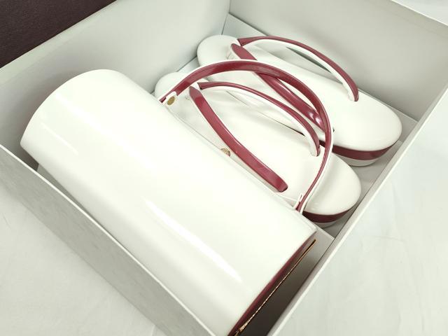 平和屋着物●和装小物　和装バッグ・草履セット　白×長春色　草履サイズ：Ｌ　逸品　CAAS9812ju