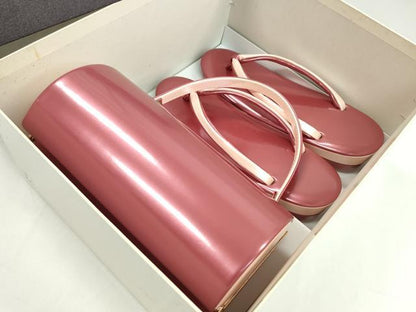 平和屋着物●和装小物　和装バッグ・草履セット　長春色×虹色　草履サイズ：Ｍ　逸品　CAAS9876ju