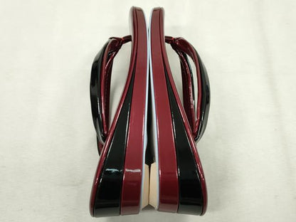 平和屋着物●和装小物　和装バッグ・草履セット　エナメル　臙脂色×黒　草履サイズ：Ｌ　逸品　CAAS9878ju
