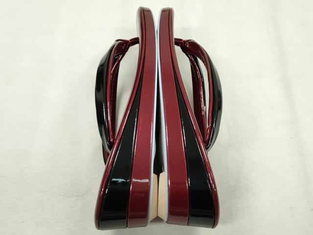 平和屋着物●和装小物　和装バッグ・草履セット　エナメル　臙脂色×黒　草履サイズ：Ｌ　逸品　CAAS9878ju
