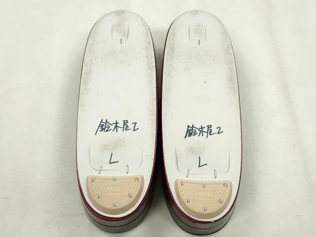 平和屋着物●和装小物　和装バッグ・草履セット　エナメル　臙脂色×黒　草履サイズ：Ｌ　逸品　CAAS9878ju