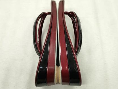 平和屋着物●和装小物　和装バッグ・草履セット　エナメル　臙脂色×黒　草履サイズ：Ｌ　逸品　CAAS9879ju