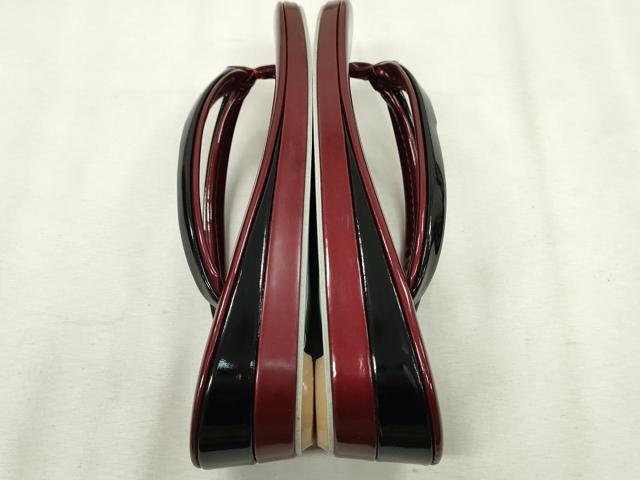 平和屋着物●和装小物　和装バッグ・草履セット　エナメル　臙脂色×黒　草履サイズ：Ｌ　逸品　CAAS9879ju