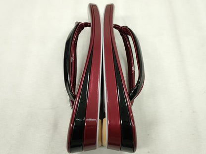 平和屋着物●和装小物　和装バッグ・草履セット　エナメル　臙脂色×黒　草履サイズ：ＬＬ　逸品　CAAS9880ju