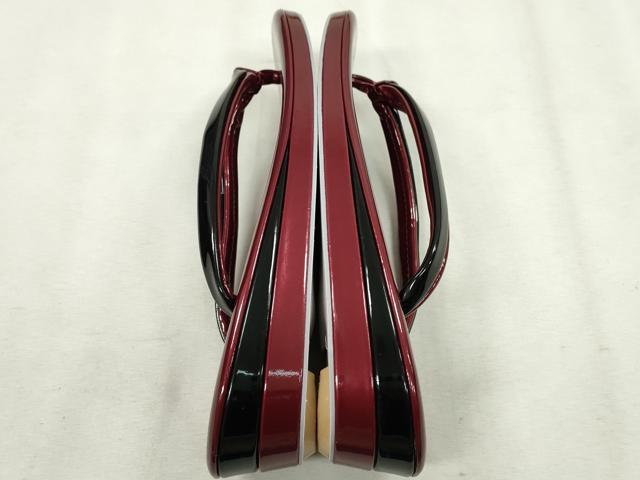 平和屋着物●和装小物　和装バッグ・草履セット　エナメル　臙脂色×黒　草履サイズ：ＬＬ　逸品　CAAS9880ju