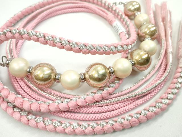 平和屋着物●和装小物 振袖用帯締め 飾り付き パール Sweet Angel ピンク 銀糸 逸品 未使用 CAAS9946ju