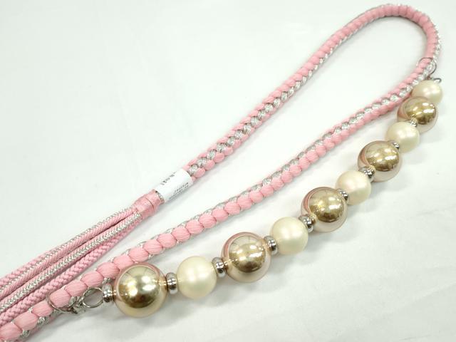 平和屋着物●和装小物 振袖用帯締め 飾り付き パール Sweet Angel ピンク 銀糸 逸品 未使用 CAAS9946ju