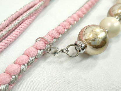 平和屋着物●和装小物 振袖用帯締め 飾り付き パール Sweet Angel ピンク 銀糸 逸品 未使用 CAAS9946ju