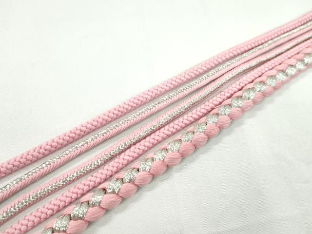 平和屋着物●和装小物 振袖用帯締め 飾り付き パール Sweet Angel ピンク 銀糸 逸品 未使用 CAAS9946ju