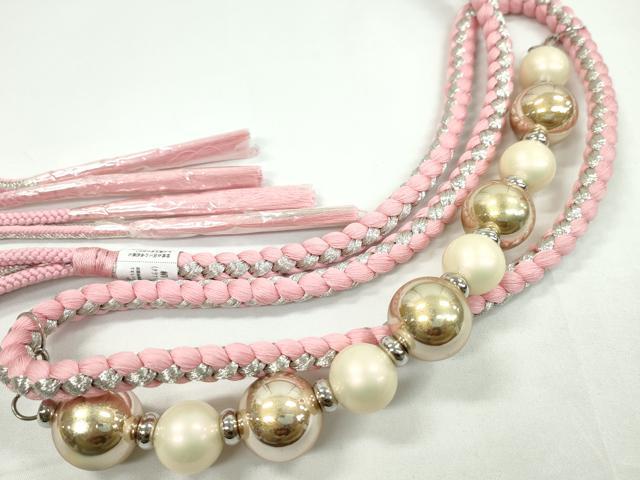 平和屋着物●和装小物 振袖用帯締め 飾り付き パール Sweet Angel ピンク 銀糸 逸品 未使用 CAAS9946ju