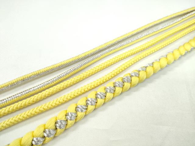 平和屋着物●和装小物 振袖用帯締め 飾り付き パール Sweet Angel 淡黄色 銀糸 逸品 未使用 CAAS9962ju