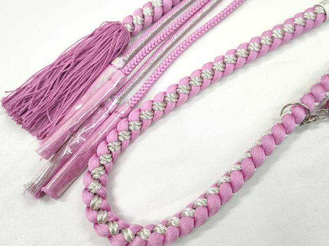 平和屋着物●和装小物　振袖用帯締め　飾り付き　パール　Sweet Angel　赤紫色　銀糸　逸品　未使用　CAAS9974ju