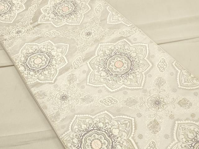平和屋着物◎六通柄袋帯 唐織 正倉院花文 銀糸 正絹 逸品 CAAT0017ft