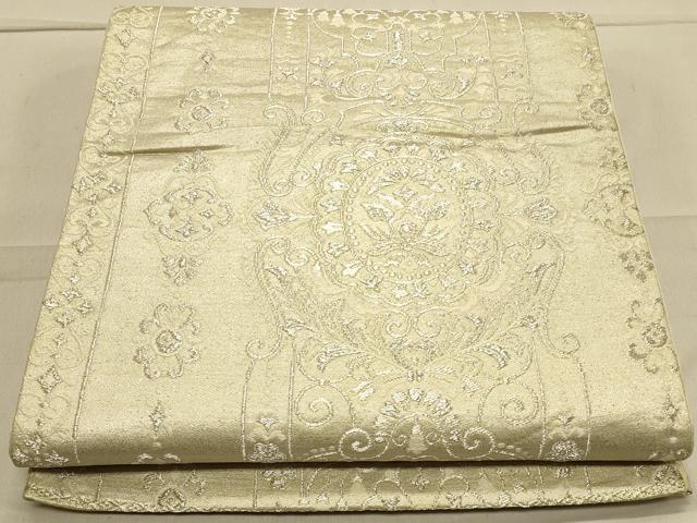 平和屋着物◎六通柄袋帯　花唐草文　銀糸　正絹　逸品　CAAT0021ft