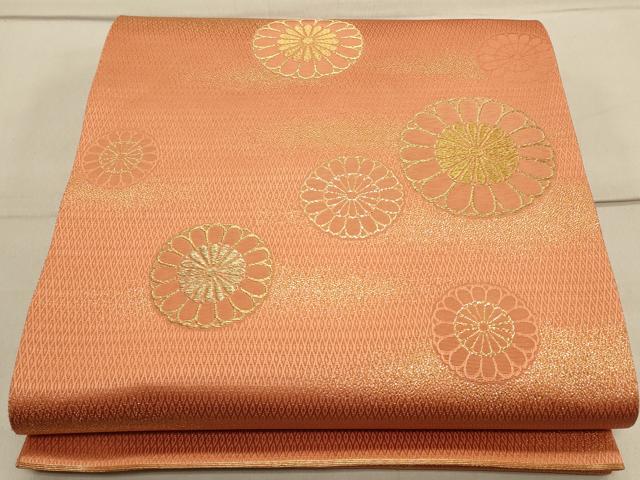 平和屋着物◎太鼓柄袋帯 花丸文 菊 金糸 正絹 逸品 CAAT0029ft