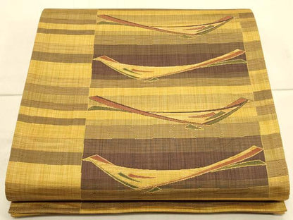 平和屋着物◎六通柄袋帯 陶漆 抽象群鳥文 正絹 逸品 CAAT0034ft