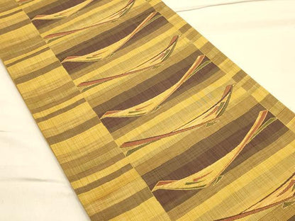 平和屋着物◎六通柄袋帯 陶漆 抽象群鳥文 正絹 逸品 CAAT0034ft