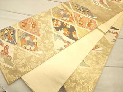 平和屋着物◎六通柄袋帯 花鳥丸紋 金銀糸 正絹 逸品 CAAT0054ft