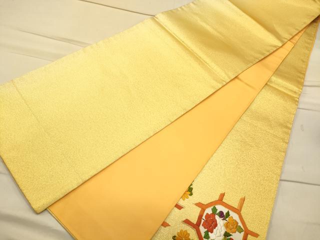 平和屋着物◎太鼓柄袋帯 駒刺繍 蜀江花文 金糸 正絹 逸品 CAAT0055ft