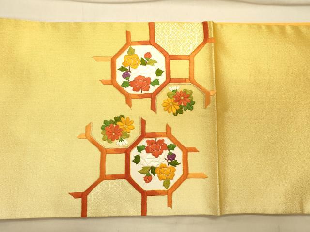 平和屋着物◎太鼓柄袋帯 駒刺繍 蜀江花文 金糸 正絹 逸品 CAAT0055ft