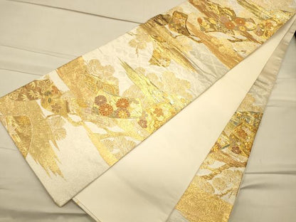 平和屋着物◎六通柄袋帯 誰が袖花文 金銀糸 正絹 逸品 CAAT0056ft