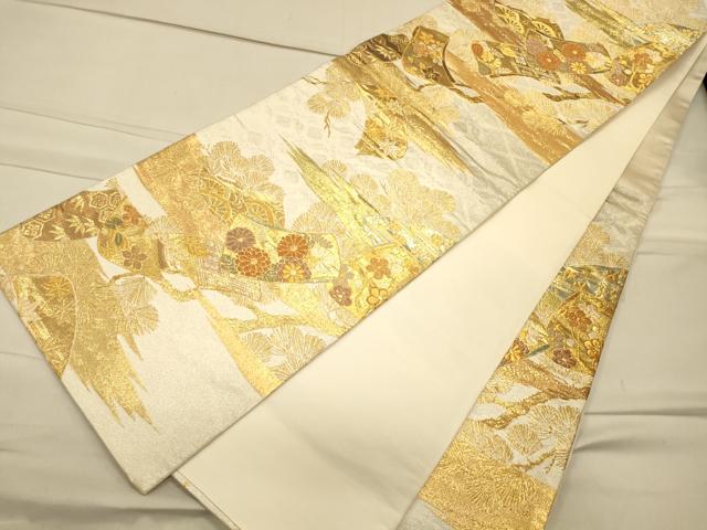 平和屋着物◎六通柄袋帯 誰が袖花文 金銀糸 正絹 逸品 CAAT0056ft