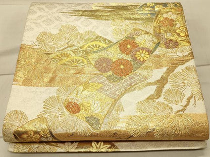 平和屋着物◎六通柄袋帯 誰が袖花文 金銀糸 正絹 逸品 CAAT0056ft