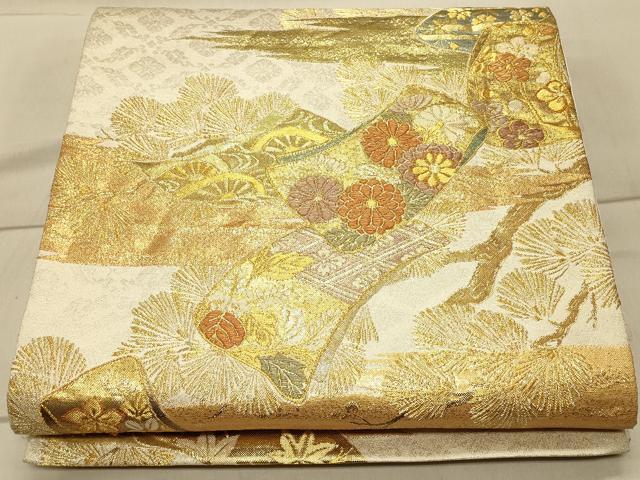平和屋着物◎六通柄袋帯 誰が袖花文 金銀糸 正絹 逸品 CAAT0056ft