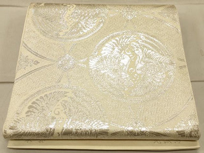 平和屋着物◎六通柄 本袋帯 向かい鳥丸文 純銀箔 正絹 逸品 CAAT0071ft