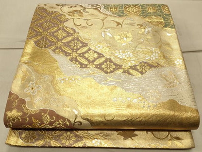 平和屋着物◎六通柄袋帯 更紗花文 金銀糸 正絹 逸品 CAAT0080ft