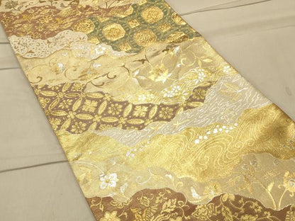 平和屋着物◎六通柄袋帯 更紗花文 金銀糸 正絹 逸品 CAAT0080ft