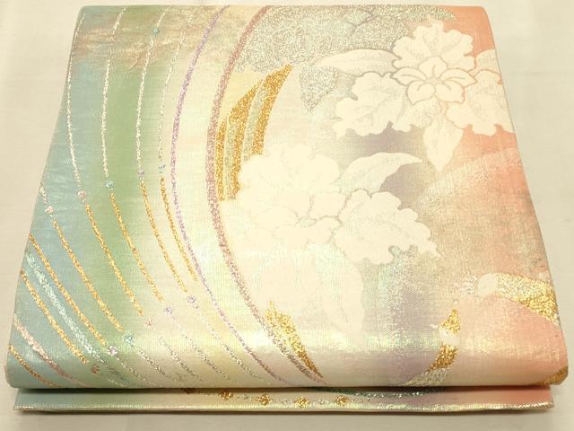 平和屋着物◎六通柄袋帯　孔雀文　金銀糸　正絹　逸品　CAAT0084ft