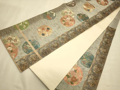 平和屋着物◎六通柄袋帯 唐織 花丸文 金銀糸 正絹 逸品 CAAT0085ft