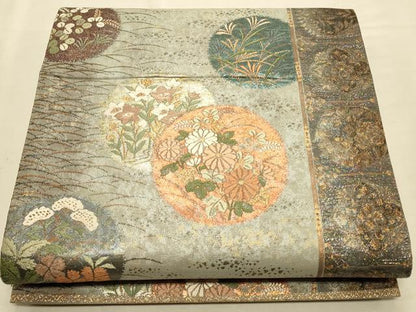 平和屋着物◎六通柄袋帯 唐織 花丸文 金銀糸 正絹 逸品 CAAT0085ft