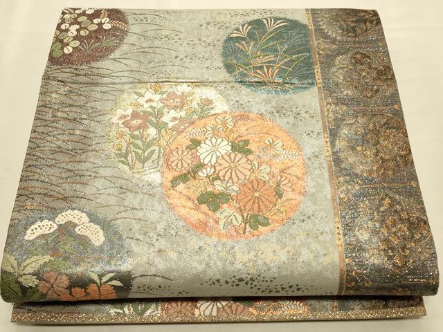 平和屋着物◎六通柄袋帯 唐織 花丸文 金銀糸 正絹 逸品 CAAT0085ft
