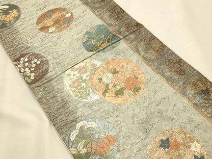 平和屋着物◎六通柄袋帯 唐織 花丸文 金銀糸 正絹 逸品 CAAT0085ft
