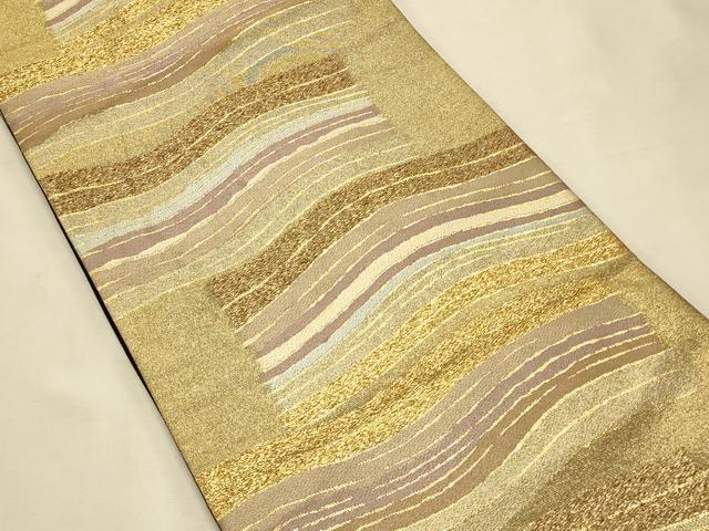 平和屋着物◎六通柄袋帯 横段文 金糸 正絹 逸品 CAAT0101ft