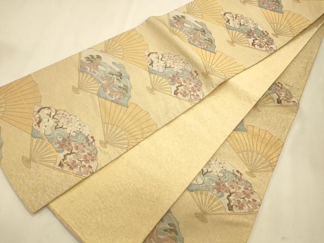 平和屋着物◎六通柄袋帯 扇面流水枝梅松文 金銀糸 正絹 逸品 CAAT0104ft