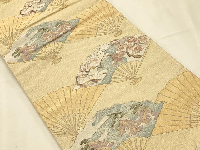 平和屋着物◎六通柄袋帯 扇面流水枝梅松文 金銀糸 正絹 逸品 CAAT0104ft