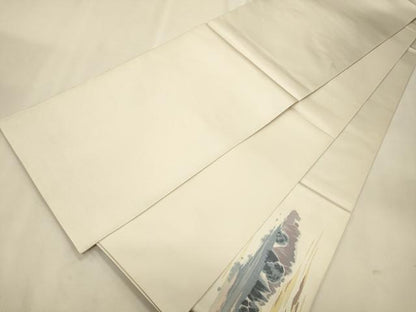 平和屋着物◎太鼓柄袋帯 風景文 銀糸 正絹 逸品 CAAT0111ft