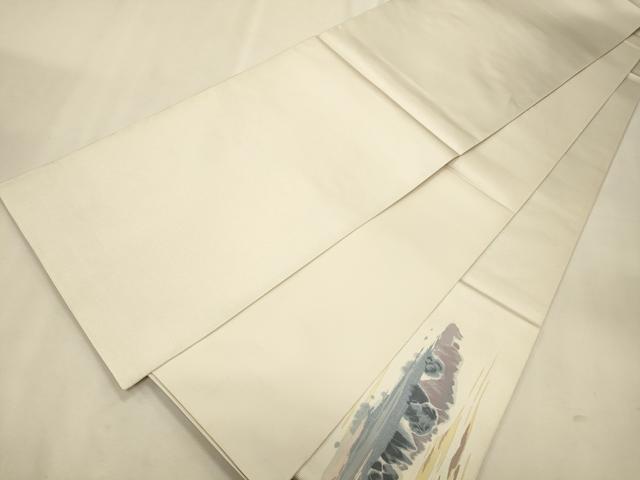 平和屋着物◎太鼓柄袋帯 風景文 銀糸 正絹 逸品 CAAT0111ft