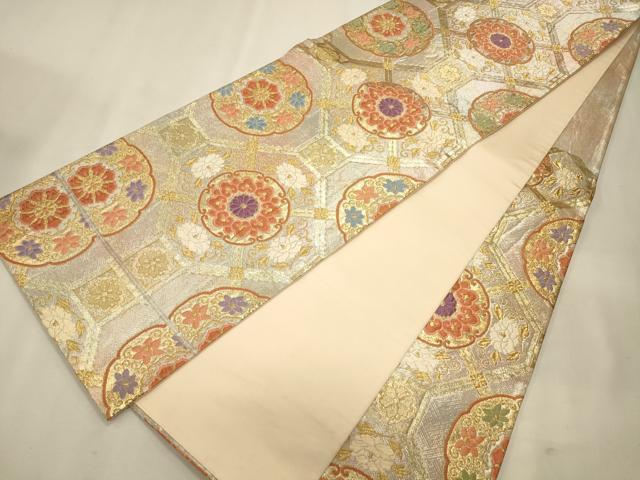平和屋着物◎六通柄袋帯 唐織 献上花唐草文 金銀糸 正絹 逸品 CAAT0114ft