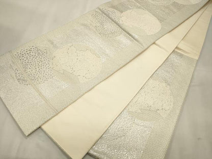 平和屋着物◎六通柄袋帯 草花丸文 銀糸 正絹 逸品 CAAT0118ft