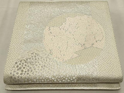 平和屋着物◎六通柄袋帯 草花丸文 銀糸 正絹 逸品 CAAT0118ft